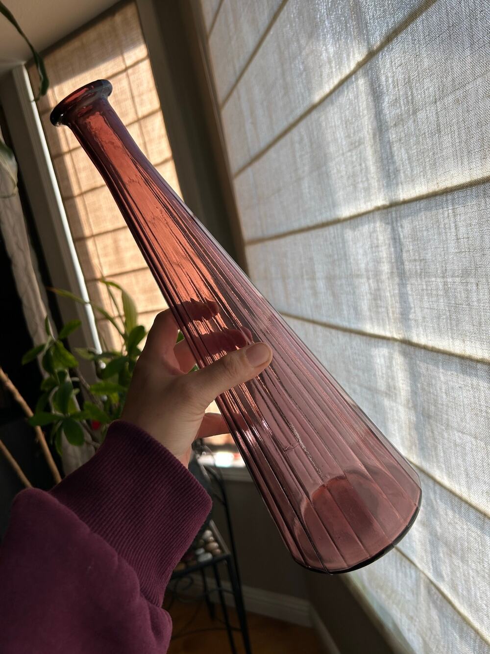 Vtg EMPOLI Purple RIBBED Decanter GENIE BOTTLE MID-CENTURY MODERN 13.5”